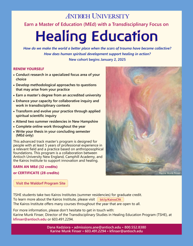 Flyer announcing the MEd in Healing Education from Antioch University NE