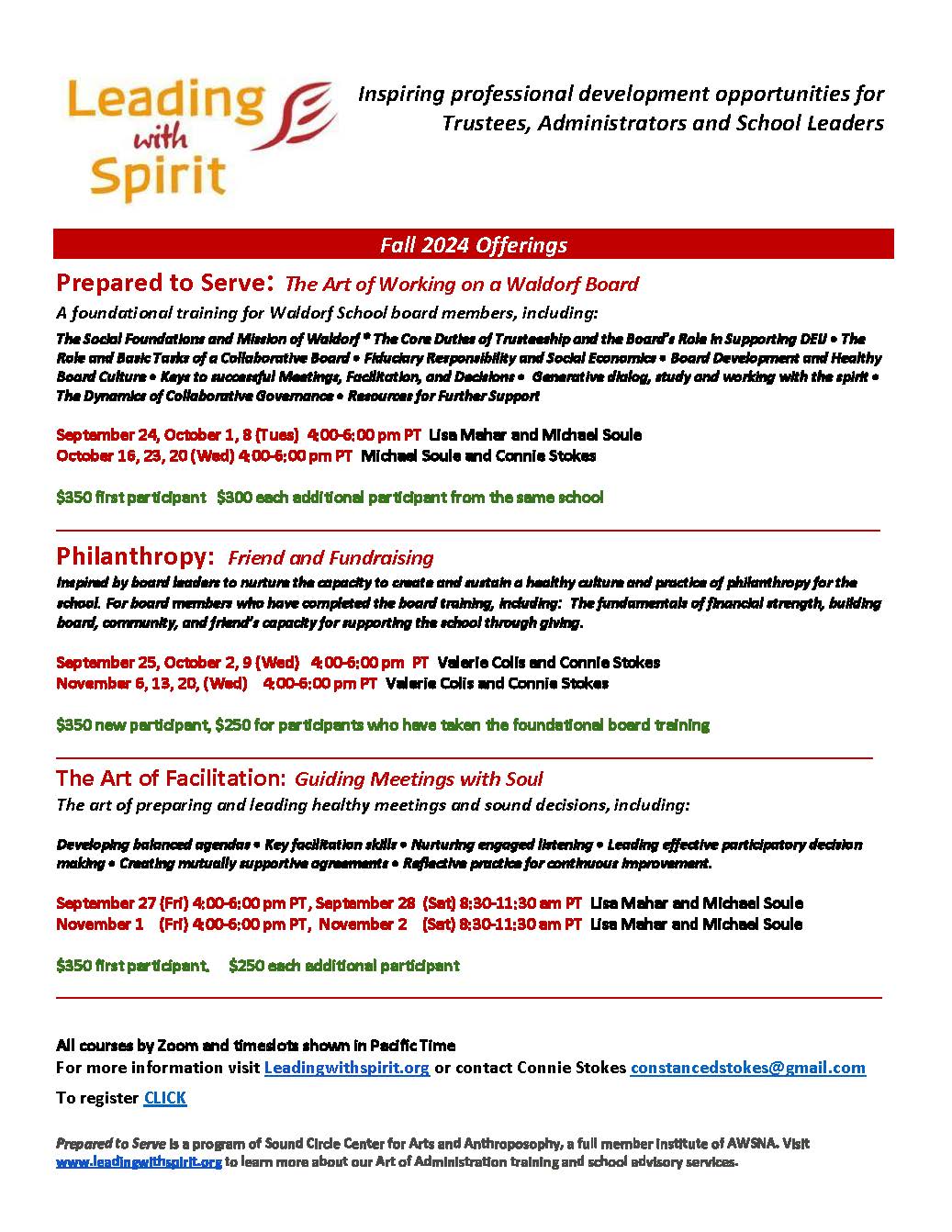 Event flyer from Leading with Spirit dot org